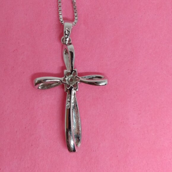 silver diamond cross,with box chain! - Picture 4 of 10